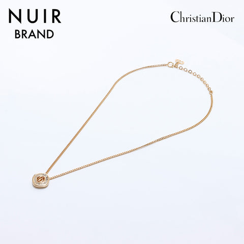クリスチャンディオール Christian Dior ロゴ ラインストーン ネックレス ゴールド WS7073