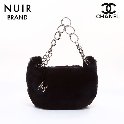 Chanel Fur Shoulder Bag Black WS7079
