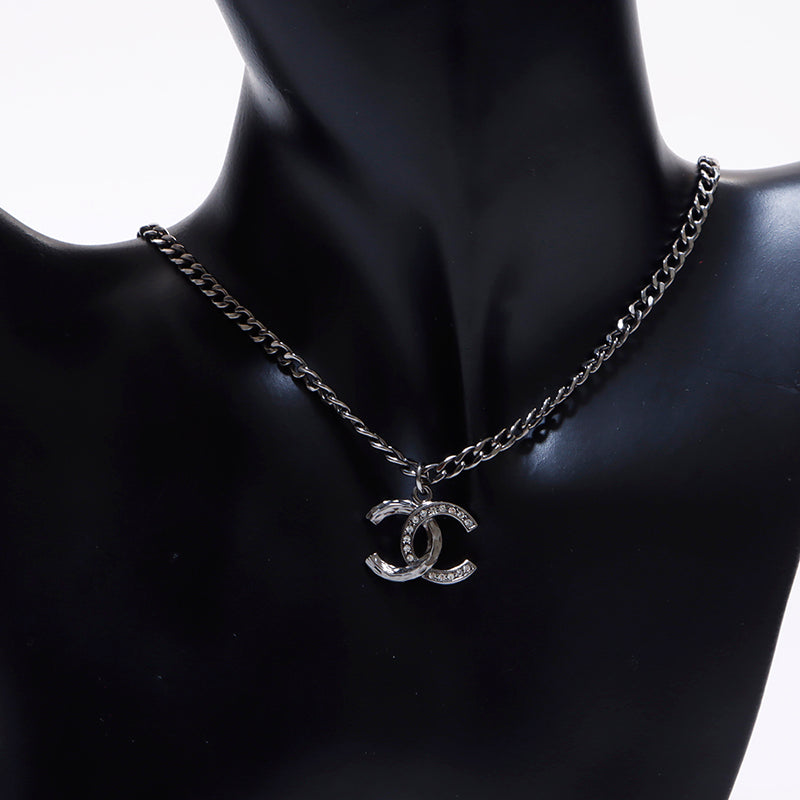 Chanel CHANEL 2021 Rhinestone Coco Mark Necklace Silver WS7104