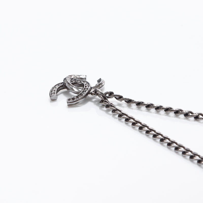 Chanel CHANEL 2021 Rhinestone Coco Mark Necklace Silver WS7104
