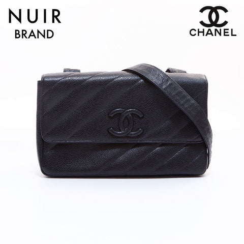 Chanel CHANEL 1985-1993 Caviar Skin No. 3 Coco Mark Shoulder Bag Black WS7114