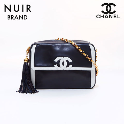 Chanel Lambskin No. 2 Coco Mark Shoulder Bag Navy x White WS7115