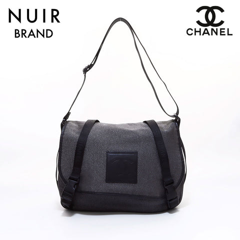 シャネル CHANEL 2005-2006 SPORT ココマーク メッセンジャー ショルダーバッグ グレーxブラック WS7116