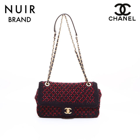 Chanel Tweed No. 23 Shoulder Bag Black x Red WS7120