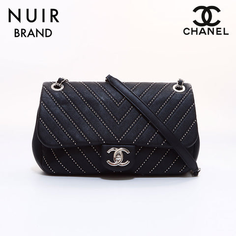 Chanel Chevron V-stitched Shoulder Bag Black WS7196