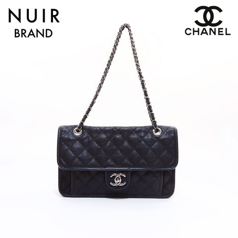 Chanel French Riviera Caviar Skin Shoulder Bag Black WS7200
