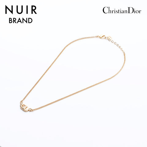 クリスチャンディオール Christian Dior ロゴ ラインストーン ネックレス ゴールド WS7222