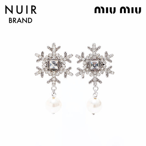 ミュウ ミュウ Miu Miu 雪モチーフ ラインストーン パール ピアス シルバー WS7226