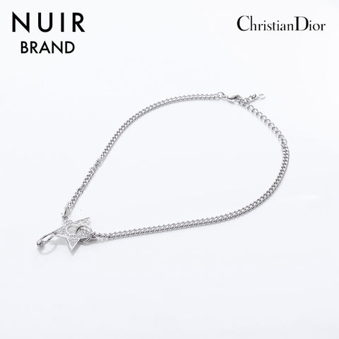 クリスチャンディオール Christian Dior 星 スター ラインストーン ネックレス シルバー WS7241