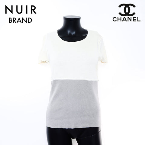 シャネル CHANEL 01Pデカココマーク サイズ44 半袖Ｔシャツ グレー ホワイト WS7272