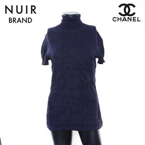 Chanel Size 38 Short Sleeve Shirt Navy WS7275