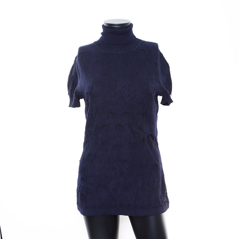 Chanel Size 38 Short Sleeve Shirt Navy WS7275