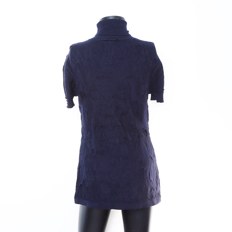 Chanel Size 38 Short Sleeve Shirt Navy WS7275
