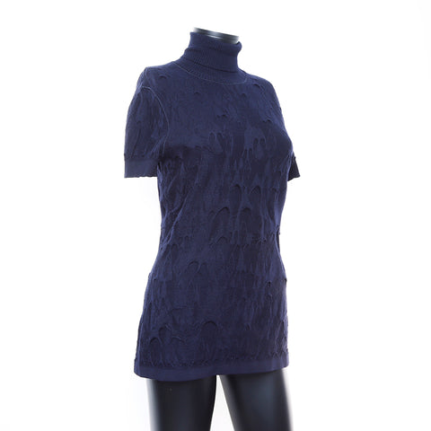 Chanel Size 38 Short Sleeve Shirt Navy WS7275