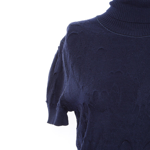 Chanel Size 38 Short Sleeve Shirt Navy WS7275