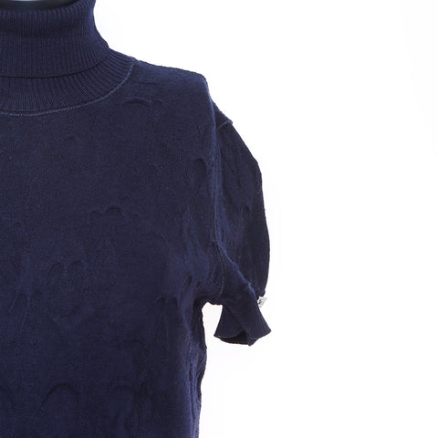 Chanel Size 38 Short Sleeve Shirt Navy WS7275