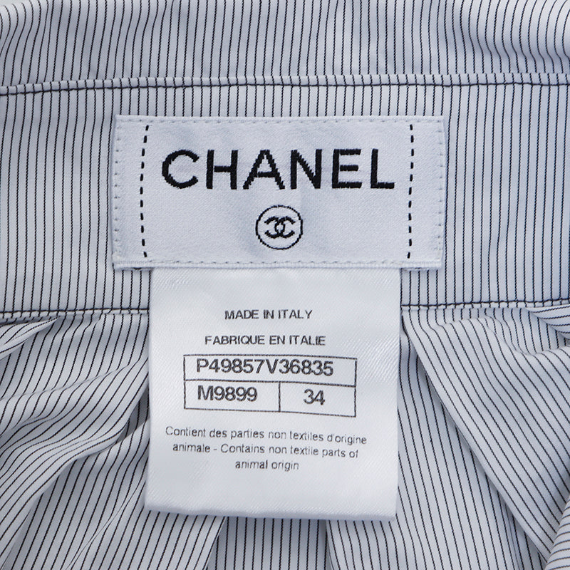 Chanel Stripe Size 38 Long Sleeve Shirt White Gray WS7276