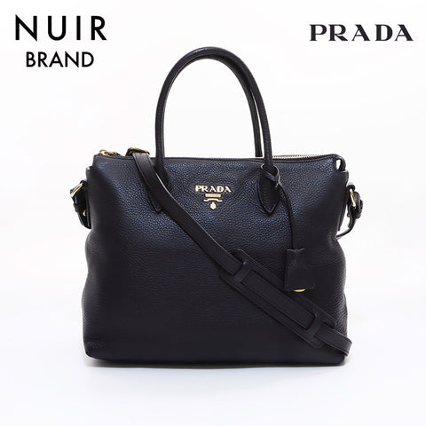 PRADA Leather 2WAY Tote Bag Black WS7282