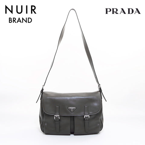 PRADA logo shoulder bag khaki WS7302