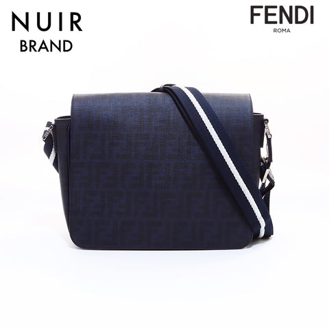 FENDI Zucca Pattern PVC Shoulder Bag Navy WS7307