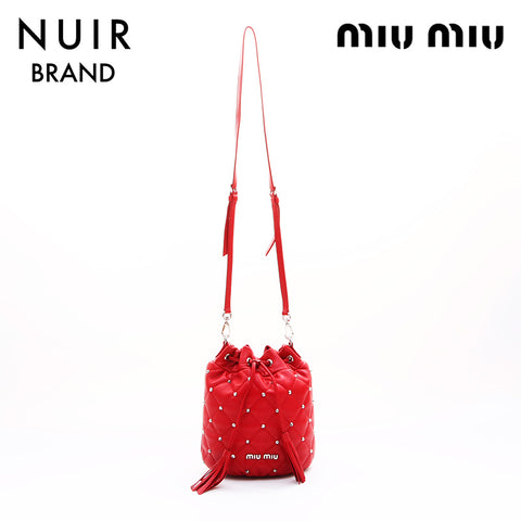 ミュウ ミュウ Miu Miu スタッズ ショルダーバッグ レッド WS7330