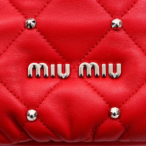 ミュウ ミュウ Miu Miu スタッズ ショルダーバッグ レッド WS7330