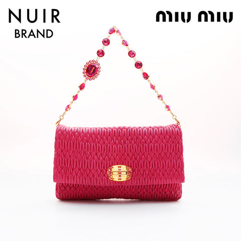 ミュウ ミュウ Miu Miu マトラッセ チェーン クリスタルビジュー ナッパ ショルダーバッグ ピンク WS7341