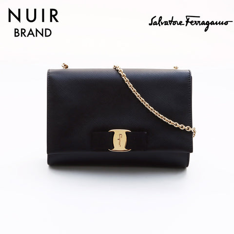 Salvatore Ferragamo Vara Chain Shoulder Bag Black WS7362