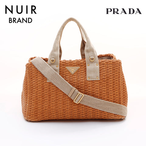 PRADA Kanapa Straw 2WAY Handbag Khaki WS7377