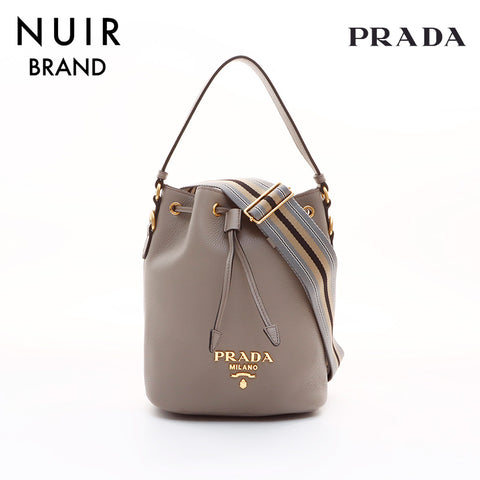 PRADA Leather Drawstring Bag 2-way Shoulder Bag Gray WS7390