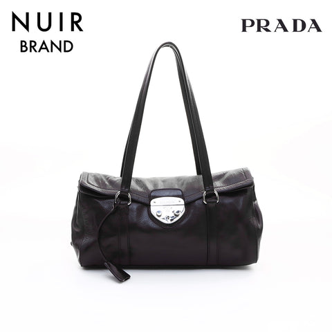 PRADA Leather Shoulder Bag Black WS7391