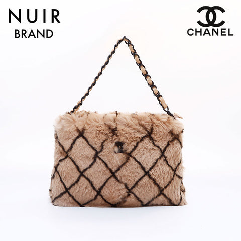 Chanel CHANEL 6th Fur Handbag Beige WS7412