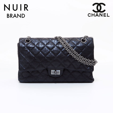 Chanel CHANEL 14th Unit 2.55 Silver Hardware Chain Double Flap Shoulder Bag Black WS7413