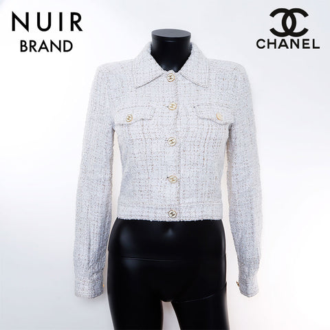 シャネル CHANEL ツイード ココマークボタン Size:38 ショート 01P ジャケット ホワイト WS7424