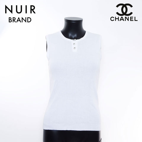 シャネル CHANEL ココボタン Size:40 ノースリーブ タンクトップ ホワイト WS7427