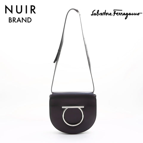 Salvatore Ferragamo Gancini Silver Hardware Shoulder Bag Black WS7457