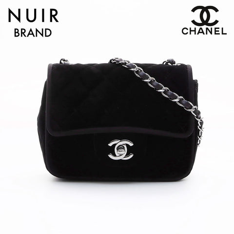 シャネル CHANEL 10番台 ベロア シルバー ミニマト ショルダーバッグ ブラック WS7463