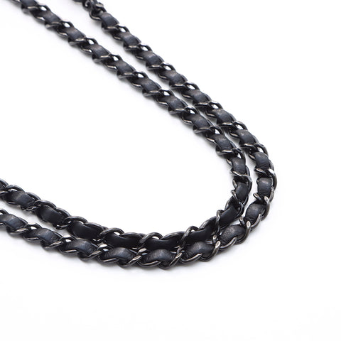 CHANEL 19th Series Double Chain Silver Metal Shoulder Bag schwarz WS7464