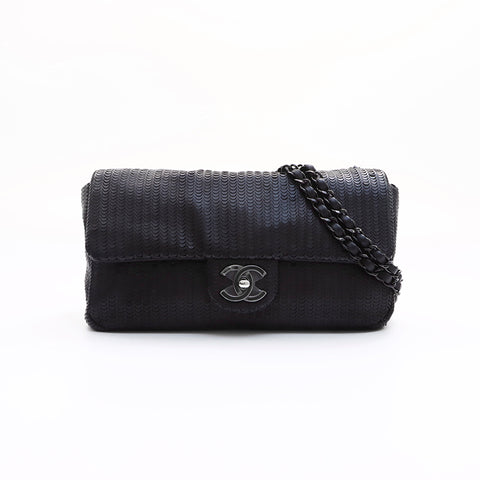 CHANEL 19th Series Double Chain Silver Metal Shoulder Bag schwarz WS7464