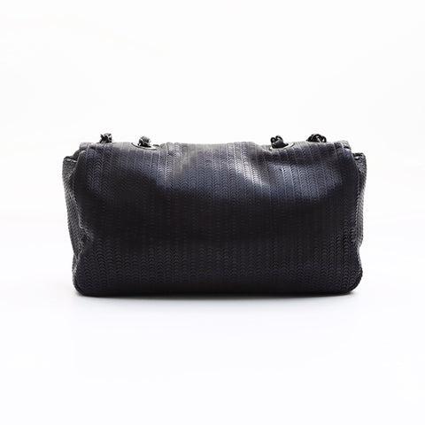 CHANEL 19th Series Double Chain Silver Metal Shoulder Bag schwarz WS7464