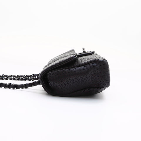 CHANEL 19th Series Double Chain Silver Metal Shoulder Bag schwarz WS7464