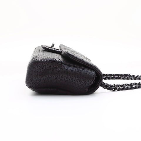 CHANEL 19th Series Double Chain Silver Metal Shoulder Bag schwarz WS7464