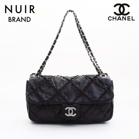 Chanel CHANEL No. 14 Silver Metal Fitting Ultra Stitch Shoulder Bag Black WS7466