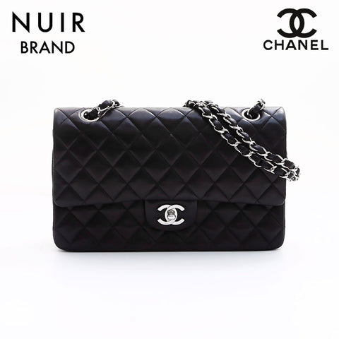 Chanel CHANEL 6th Lambskin Silver Fitting Double Flap Shoulder Bag Black WS7467