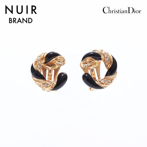 クリスチャンディオール Christian Dior ラインストーン イヤリング ゴールド ブラック WS7491