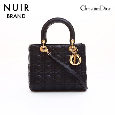 Christian Dior Lady Deor Canage 2WAY Handbag Black WS7506