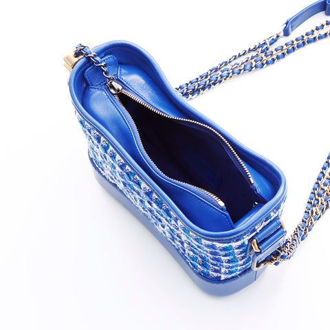 Chanel Coco Mark Gabriel Tweed Long Chain No. 27 Shoulder Bag Blue White WS7530