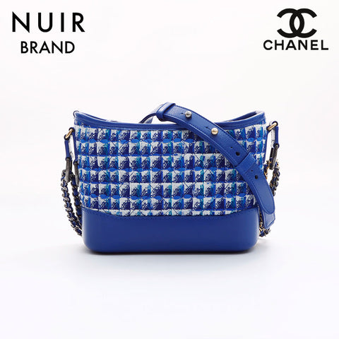 Chanel Coco Mark Gabriel Tweed Langkette Nr. 27 Umhängetasche Blau Weiß WS7530