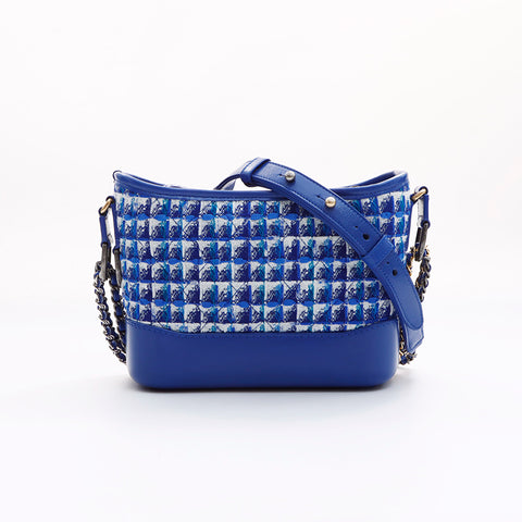 Chanel Coco Mark Gabriel Tweed Long Chain No. 27 Shoulder Bag Blue White WS7530