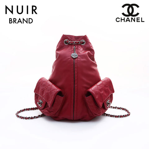 Chanel CHANEL 17 Silver Metal Fitting Turn Lock Backpack/Daypack Red WS7567